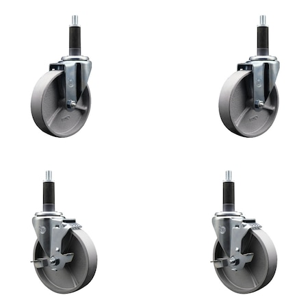 Service Caster 5'' Semi Steel Wheel Swivel 1'' Expanding Stem Caster Set 2 Brakes, 4PK SCC-EX20S515-SSR-2-TLB-2-1